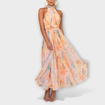 Watercolor Halter Neck Maxi Dress