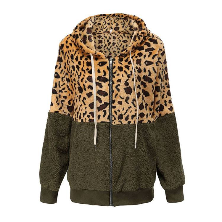 Lea - Fleece Hoodie with Leopard Design