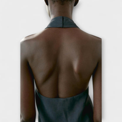 Leah - Blue Halter Neck Top with Back Cutout